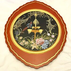 Hand-painted Wooden Table Decor, Signed by Artist, Bird Flowers 2004